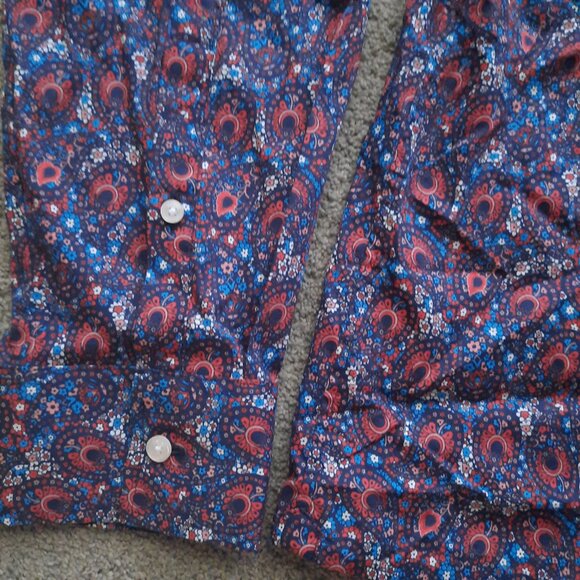 Michael Kors Paisley Floral Blue Shirt Men's XL Slim Fit Retro Look Long Sleeve - Picture 3 of 7